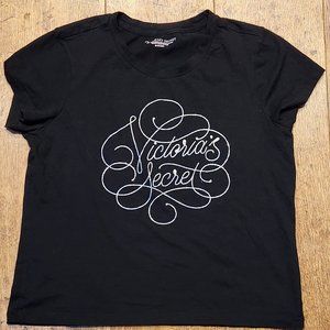 VICTORIA'S SECRET Black Silver Glitter Short Sleeve T-Shirt - Medium